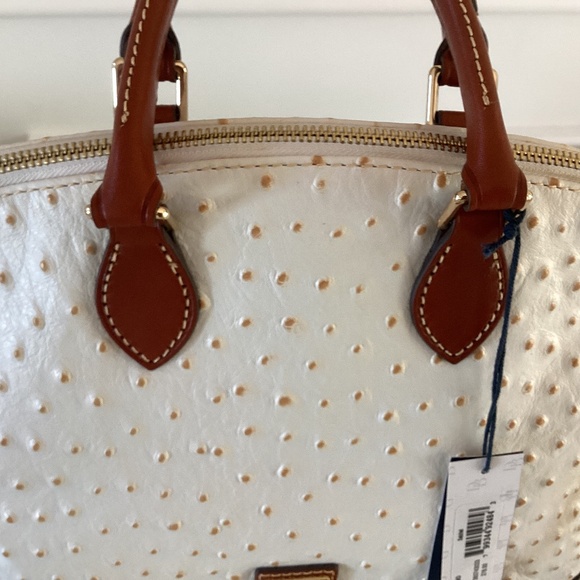 Dooney & Bourke Bone/White Ostrich Leather Dome Satchel Bag Purse Crossbody - Picture 7 of 16